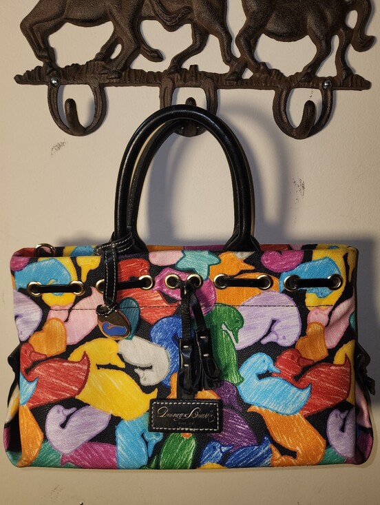 Dooney & Bourke Handbags - Dooney And Bourke Wonder Duck Multicolor Vintage Satchel Purse Rainbow Leather